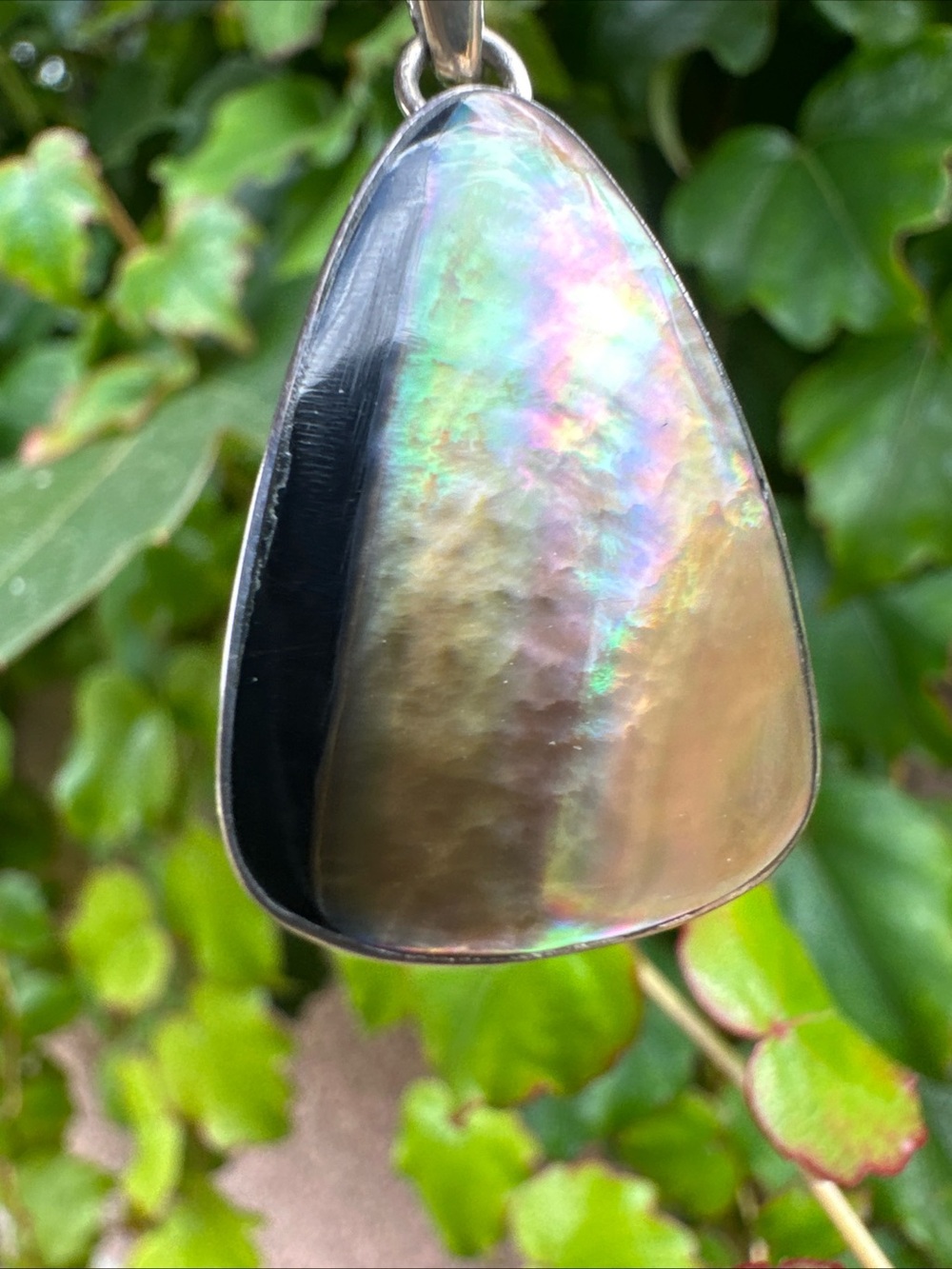 Marta Howell Sterling Silver Black Lipped Oyster Shell Pendant Tri Oval